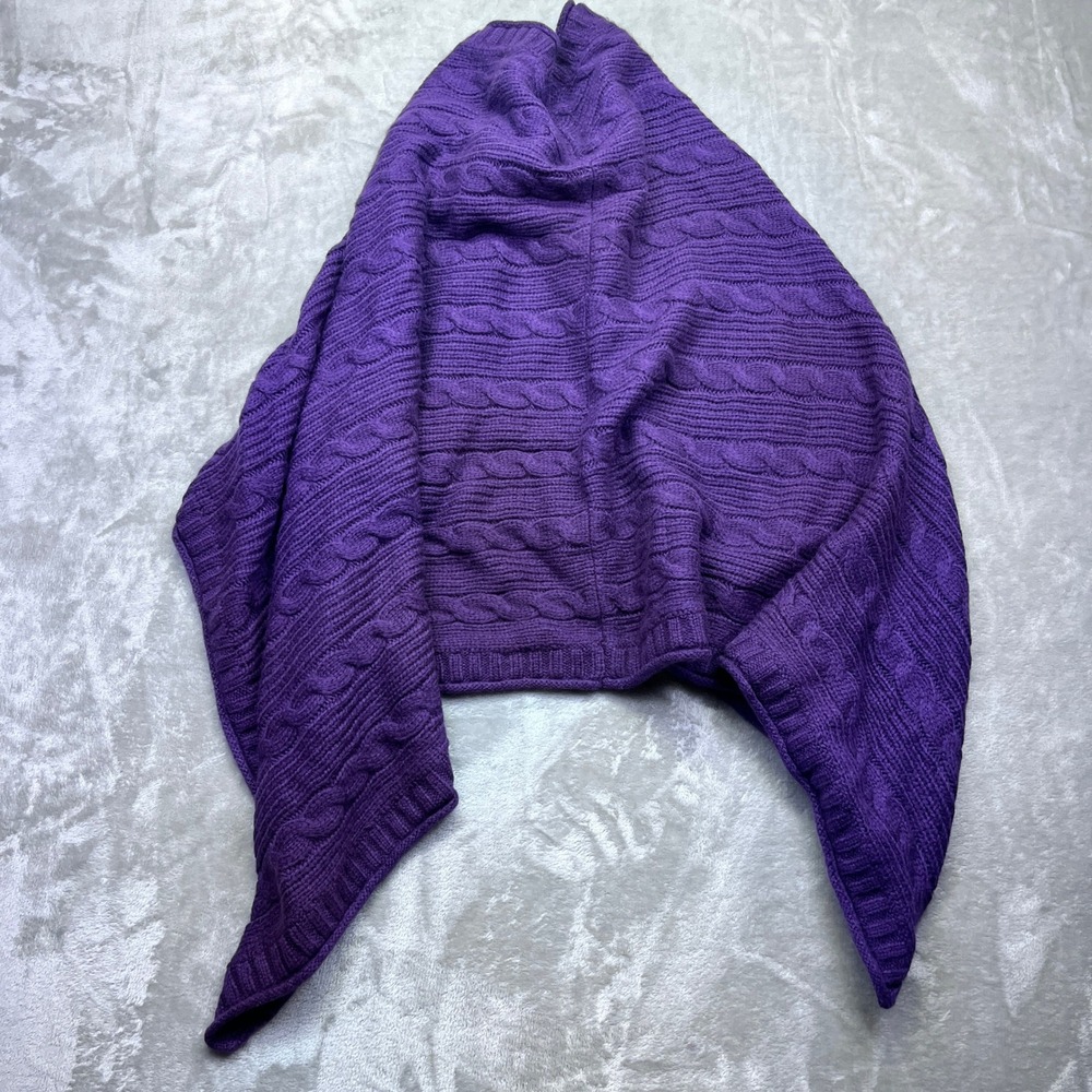 Lands' End Purple Cable‎ Knit Button Cardigan Sweater Poncho Sz S/M Wool Alpaca - Picture 5 of 6